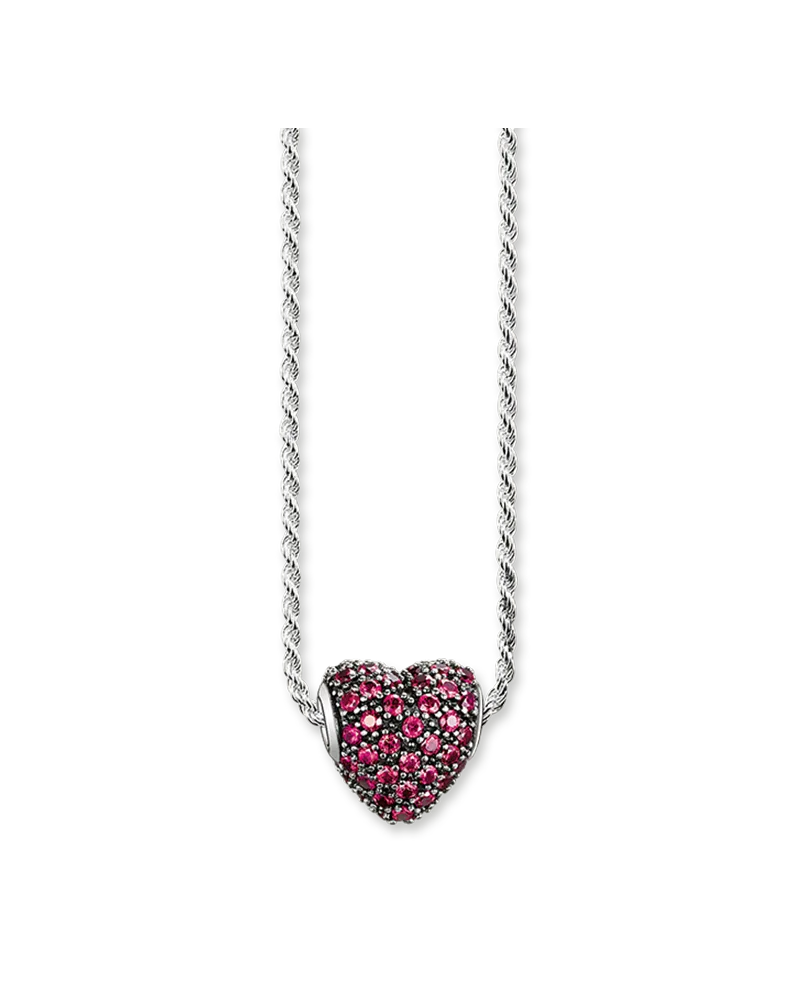 Thomas Sabo Damen Kette rotes Pavéherz, Sterlingsilber, Karma Beads Rot