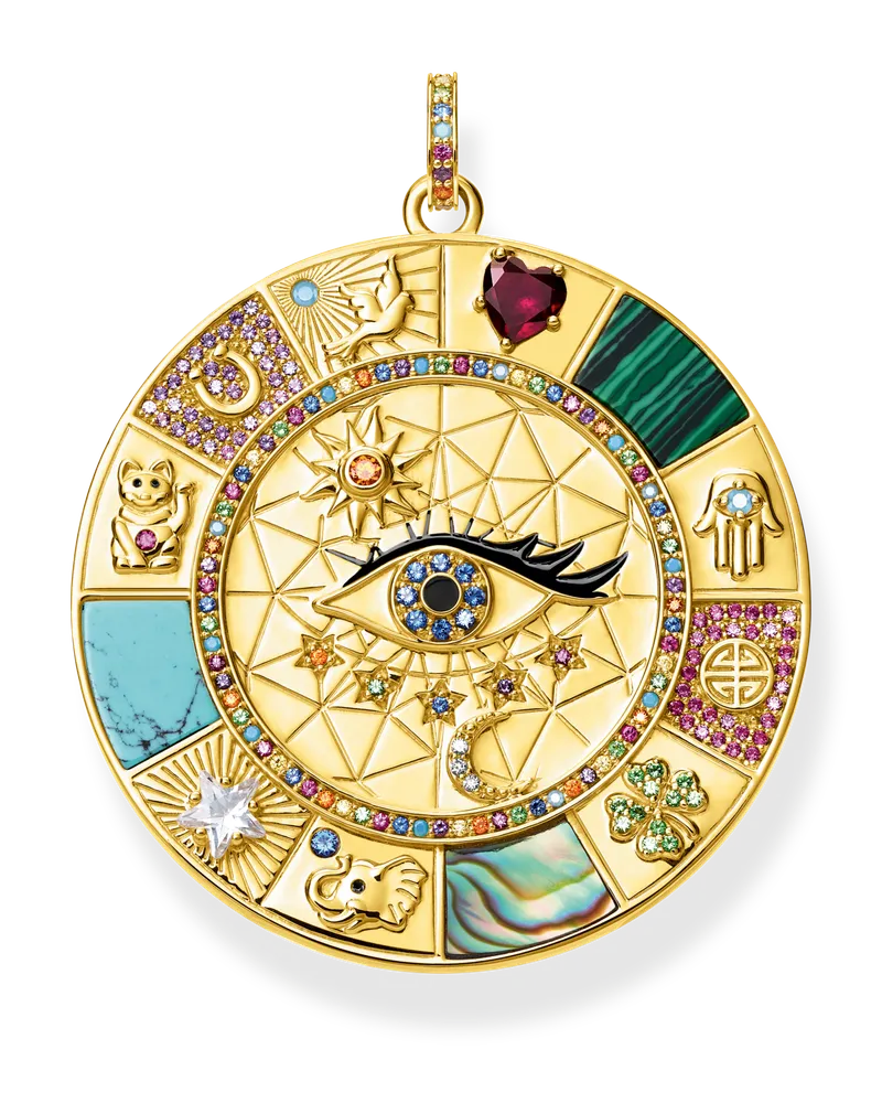 Thomas Sabo Damen Anhänger Amulett magische Glückssymbole, Sterlingsilber Gelbgold vergoldet Blau