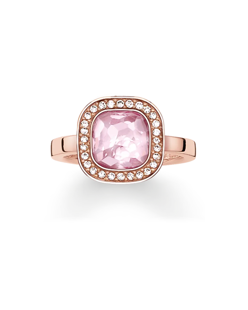 Thomas Sabo Damen Solitärring rosa Cosmo, Sterlingsilber Roségold vergoldet Pink