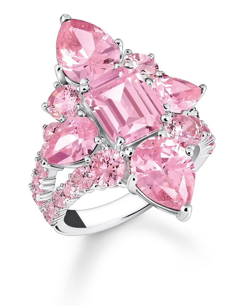 Thomas Sabo Damen Cocktailring mit pinkfarbenen Steinen Silber, Sterlingsilber Pink