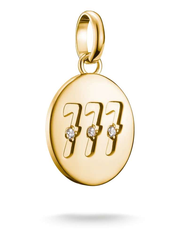 Thomas Sabo Damen Charm-Anhänger Engelzahl 777 mit Steinen Connect vergoldet mit Gravur, Sterlingsilber Gelbgold vergoldet Gelbgoldfarben