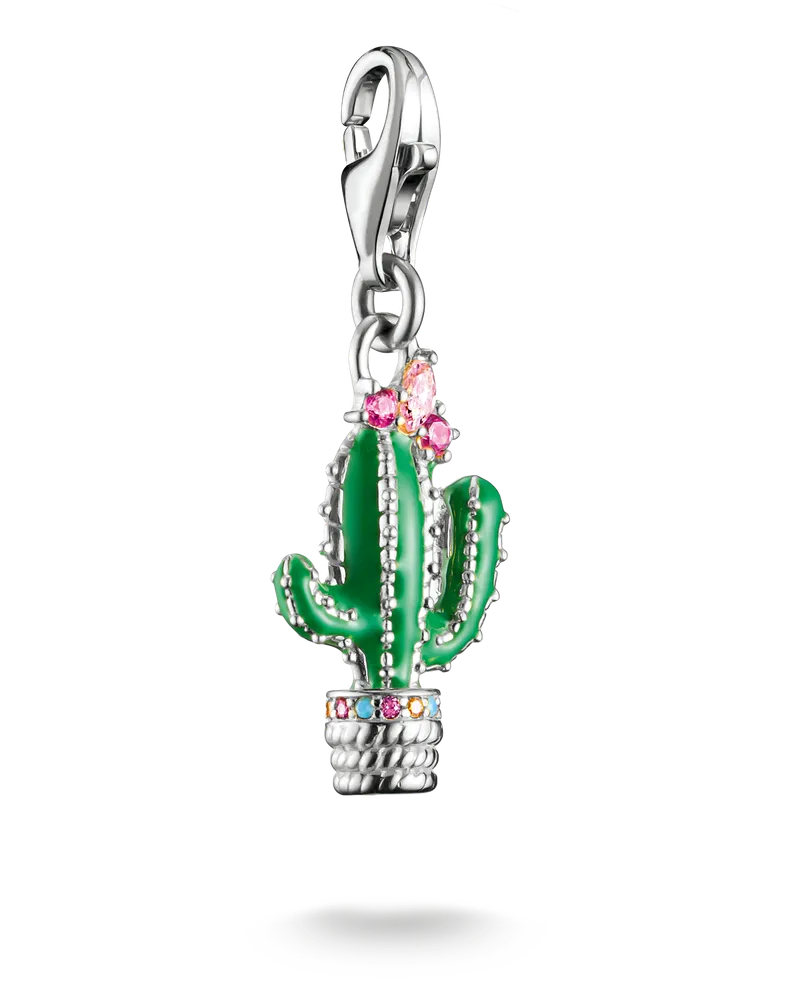 Thomas Sabo Damen Member Charm-Anhänger Kaktus Silber, 925 Sterlingsilber/ Kaltemail/ Glas-Keramik Stein/ Zirkonia, Charm Club Collection Grün