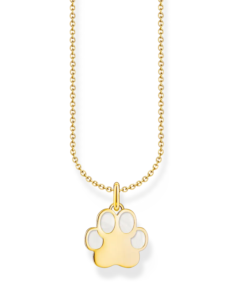Thomas Sabo Damen Kette mit Pfoten-Anhänger und weißer Emaille vergoldet, Sterlingsilber Gelbgold vergoldet, Charming Collection Gelbgoldfarben
