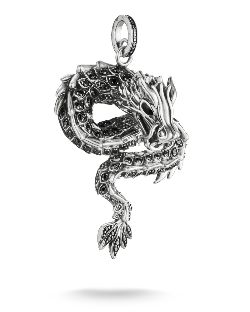 Thomas Sabo Herren Anhänger Drache mit schwarzen Steinen und Emaille Silber geschwärzt, Sterlingsilber Schwarz