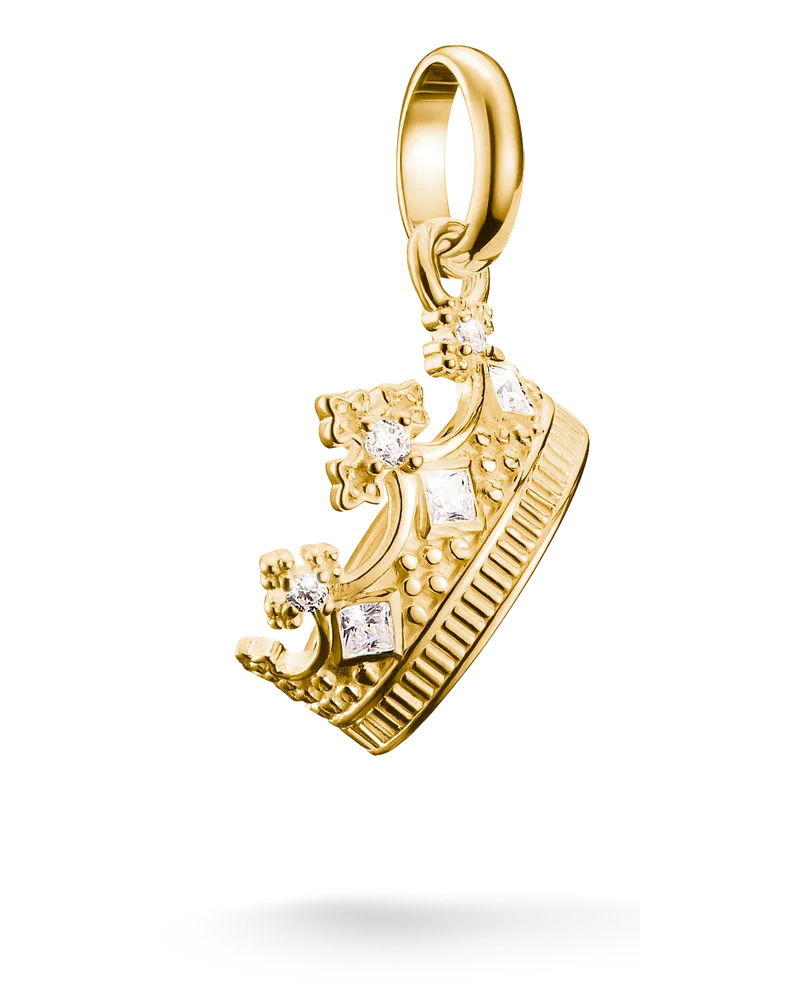 Thomas Sabo Damen Charm-Anhänger Krone mit Steinen Connect vergoldet, Sterlingsilber Gelbgold vergoldet Gelbgoldfarben