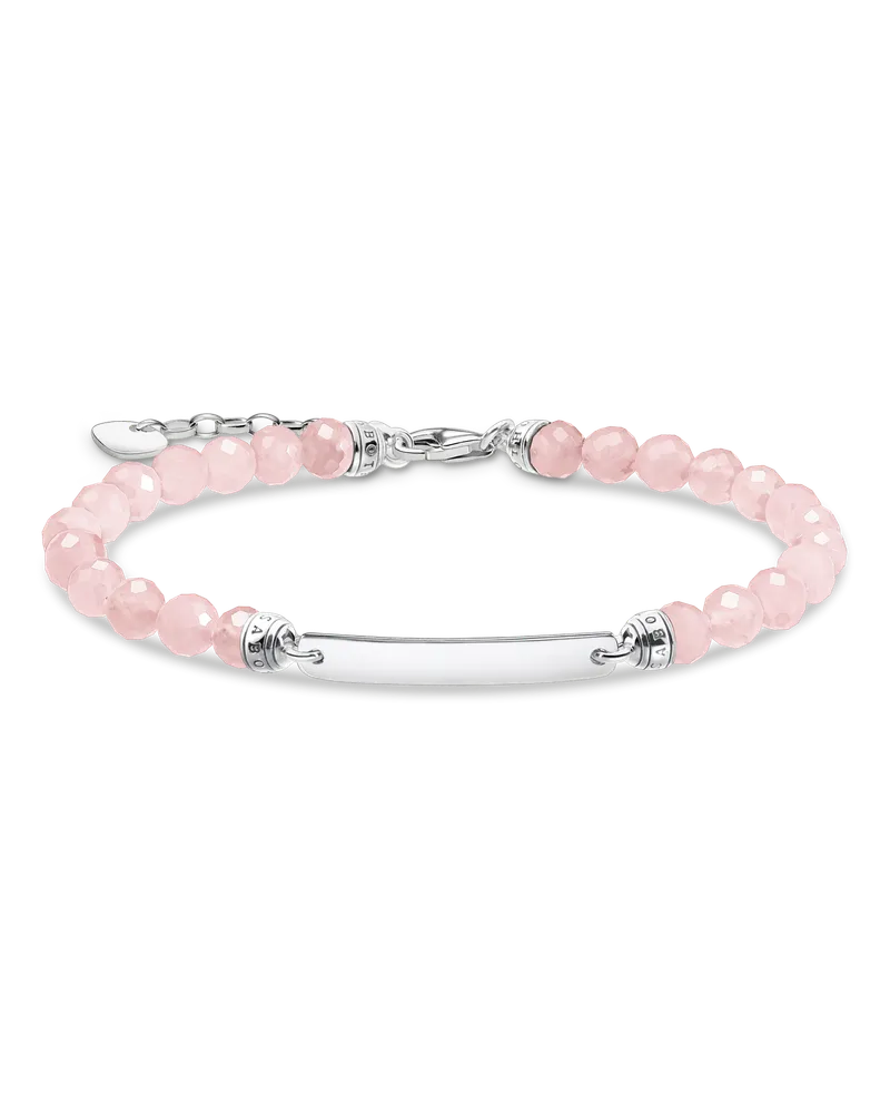 Thomas Sabo Damen Armband rosa Perlen silber mit Gravur, Sterlingsilber geschwärzt Pink