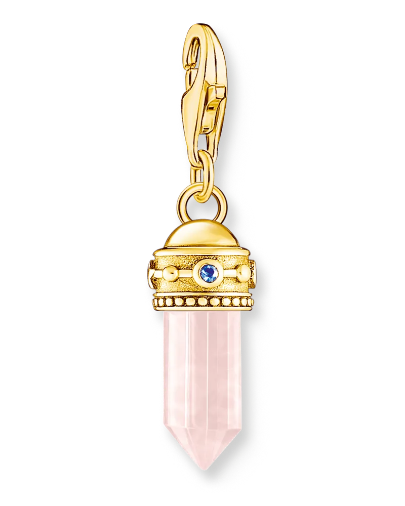 Thomas Sabo Damen Charm-Anhänger mit rosafarbenem Kristall vergoldet, Sterlingsilber Gelbgold vergoldet, Charm Club Collection Blau