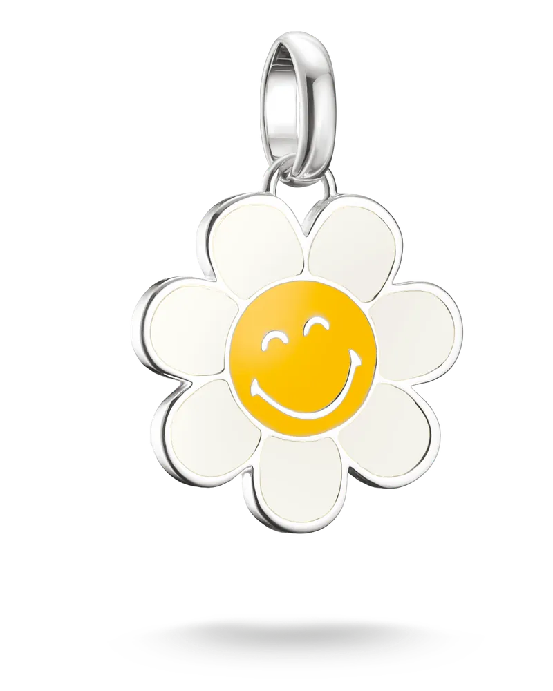 Thomas Sabo Damen SMILEYWORLD® Daisy Charm-Anhänger Connect Silber, Sterlingsilber, Charm Club Collection Gelb