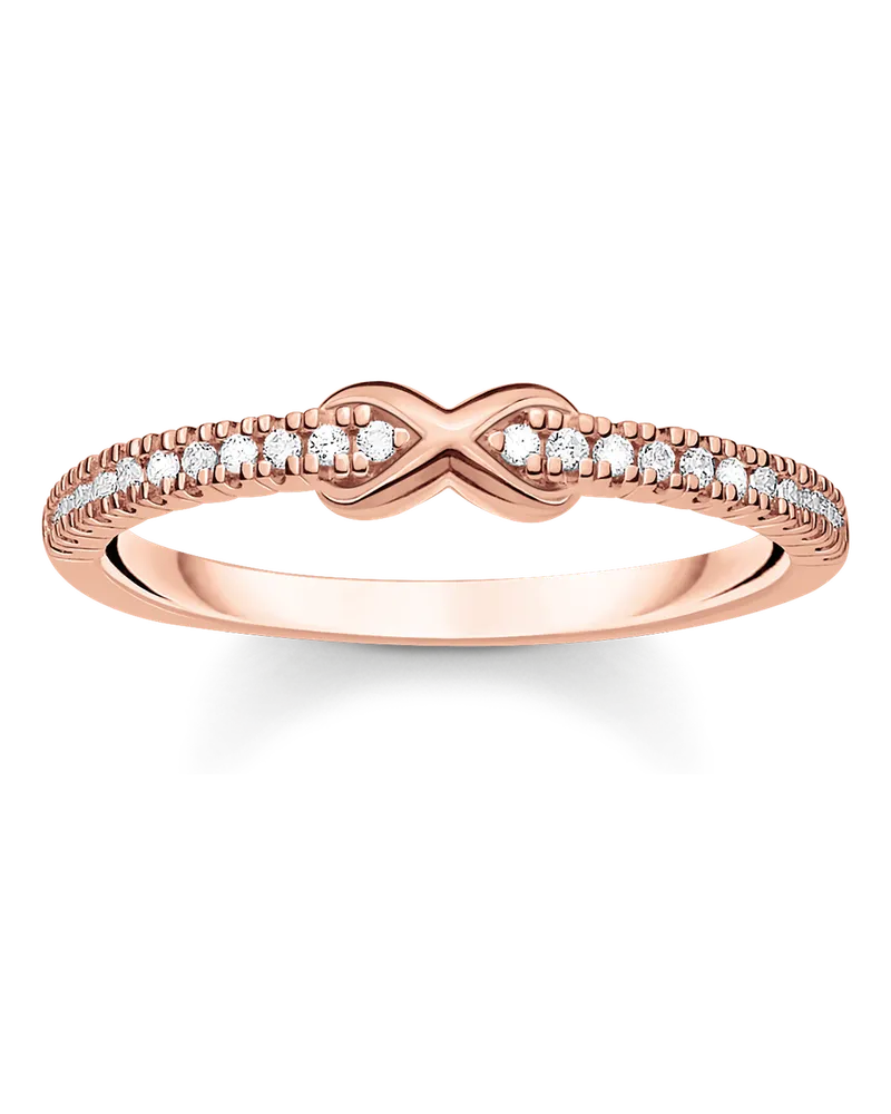 Thomas Sabo Damen Ring Infinity mit weißen Steinen roségold, Sterlingsilber Roségold vergoldet, Charming Collection Roségoldfarben