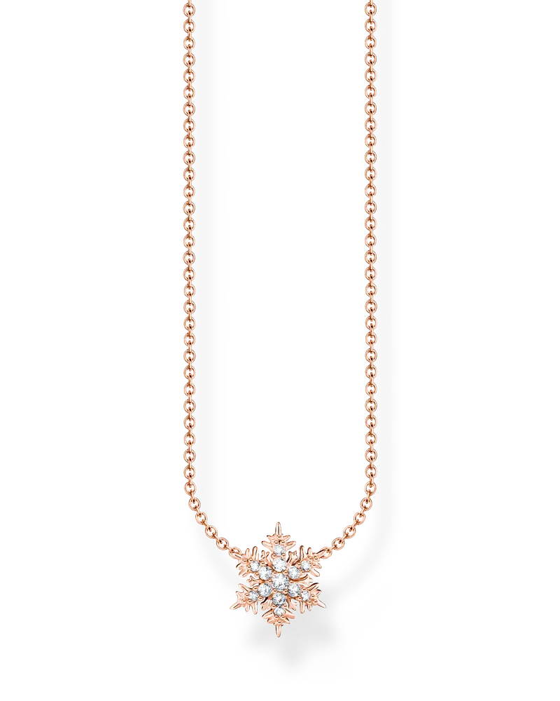 Thomas Sabo Damen Kette mit Schneeflocke und weißem Steinbesatz rosévergoldet, Sterlingsilber Roségold vergoldet, Charming Collection Roségoldfarben