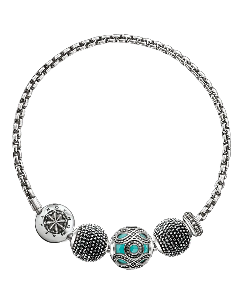 Thomas Sabo Damen Armband Kathmandu, Sterlingsilber geschwärzt, Karma Beads Silberfarben