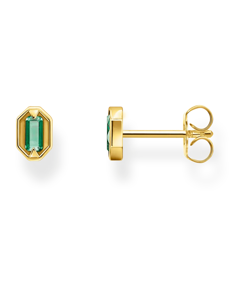 Thomas Sabo Herren Ohrstecker Krokodilaugen mit smaragdgrünen Steinen vergoldet, 925 Sterlingsilber, vergoldet Gelbgold/ Glas-Keramik Stein Gelbgoldfarben