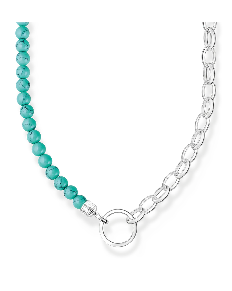 Thomas Sabo Damen Charm-Kette mit türkisen Beads Silber, Sterlingsilber, Charm Club Collection Silberfarben