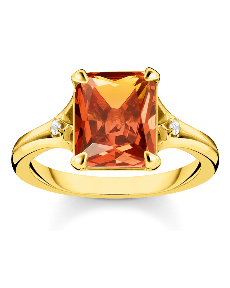 Thomas Sabo Damen Ring mit orangenem Stein vergoldet, Sterlingsilber Gelbgold vergoldet Gelbgoldfarben