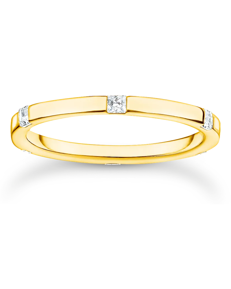 Thomas Sabo Damen Ring mit weißen Steinen gold, Sterlingsilber Gelbgold vergoldet, Charming Collection Gelbgoldfarben
