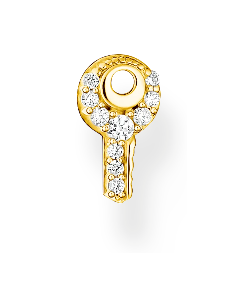 Thomas Sabo Damen Einzel Ohrstecker Schlüssel weiße Steine gold, Sterlingsilber Gelbgold vergoldet, Charming Collection Gelbgoldfarben