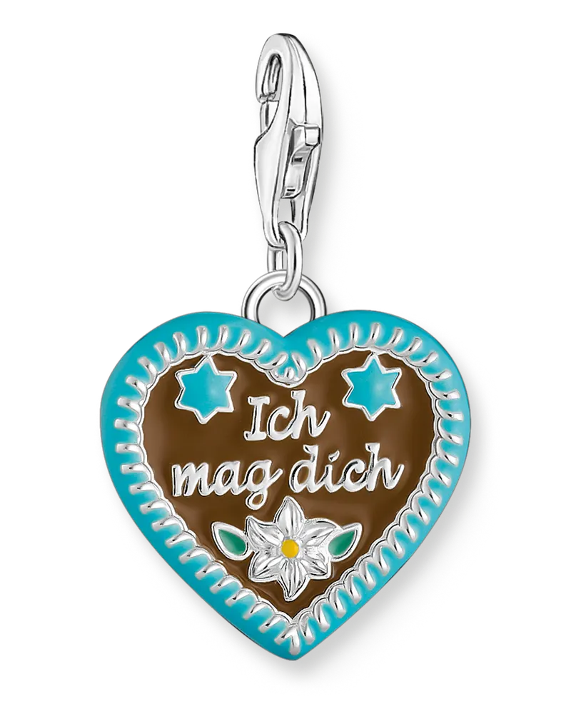 Thomas Sabo Damen Charm-Anhänger buntes Lebkuchenherz Silber, Sterlingsilber, Charm Club Collection Blau