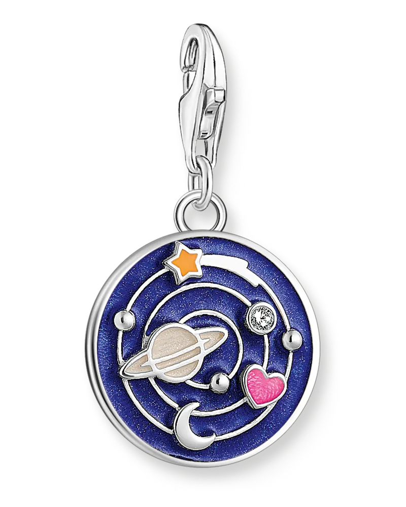 Thomas Sabo Damen Charm-Anhänger Galaxie mit bunter Kaltemaille Silber geschwärzt, Sterlingsilber, Charm Club Collection Dunkelblau