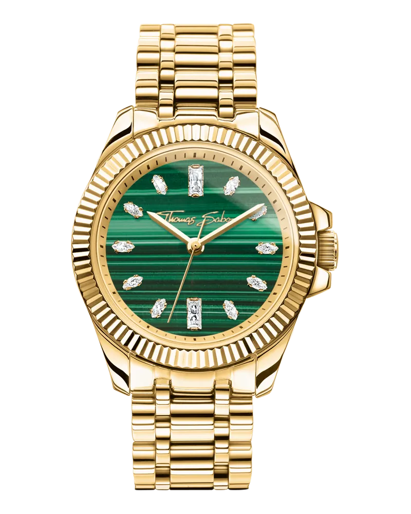 Thomas Sabo Damen Damenuhr mit Malachit Divine Jewellery Stone goldfarben, Edelstahl Gelbgoldfarben