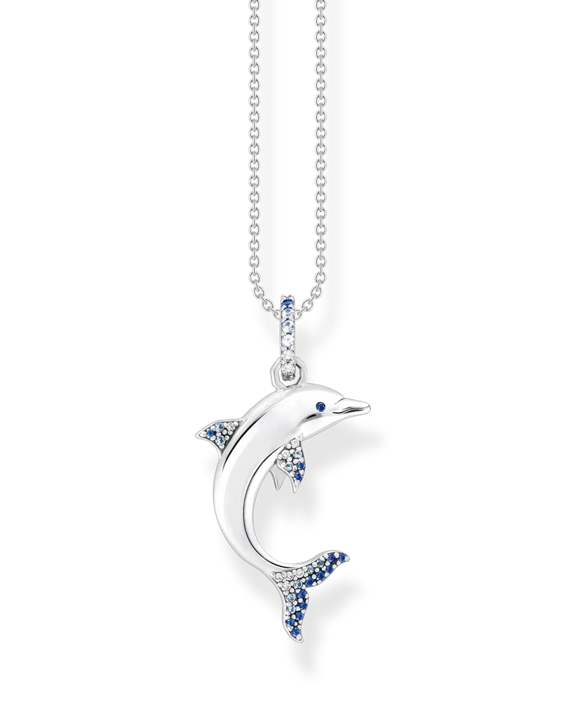 Thomas Sabo Damen Kette Delfin mit blauen Steinen, Sterlingsilber Dunkelblau