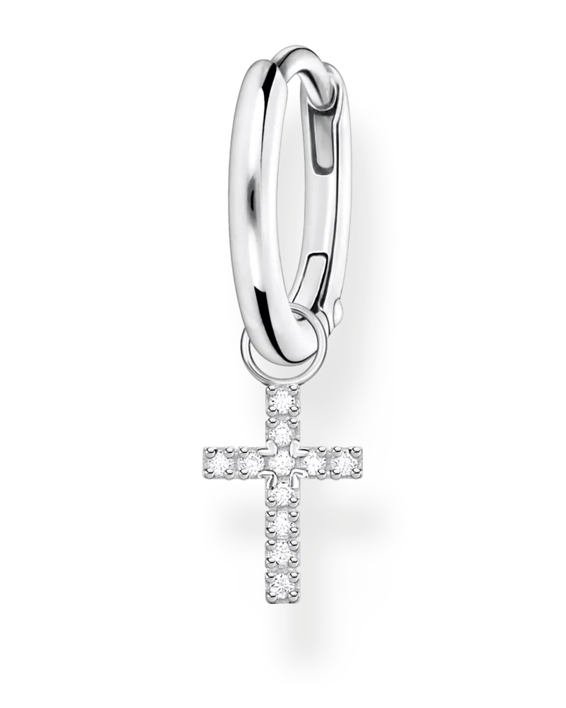 Thomas Sabo Damen Einzel Creole mit Kreuz Anhänger silber, Sterlingsilber, Charming Collection Silberfarben