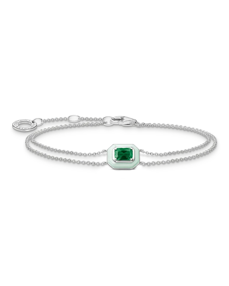 Thomas Sabo Damen Armband mit grünem Stein Silber, 925 Sterlingsilber/ Kaltemail/ Glas-Keramik Stein, Charming Collection Grün