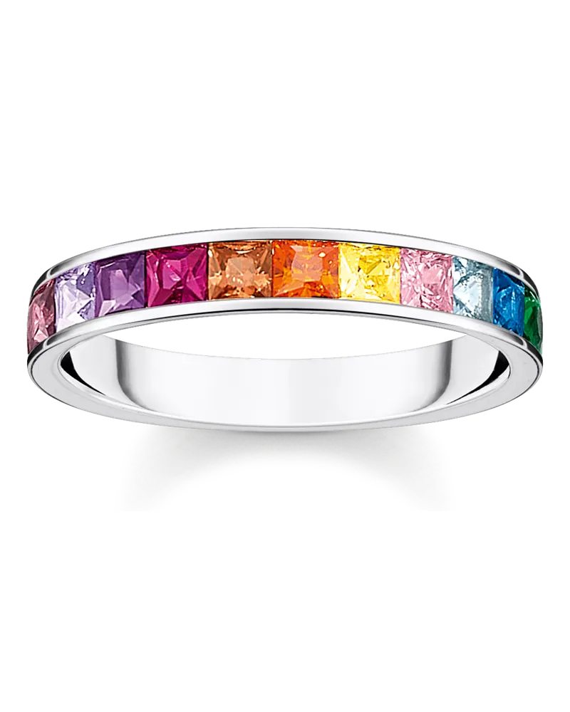 Thomas Sabo Damen Ring bunte Steine silber, 925 Sterlingsilber/ Glas-Keramik Stein/ synthetischer Korund/ Zirkonia Braun