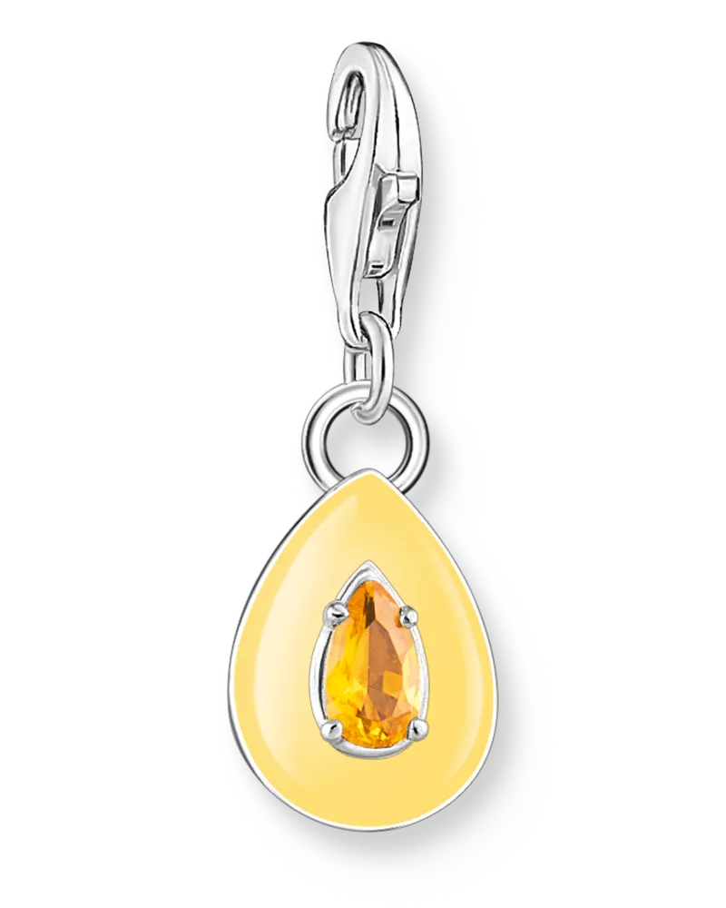 Thomas Sabo Damen Charm-Anhänger oranger Tropfen Silber, 925 Sterlingsilber/ Kaltemail/ Glas-Keramik Stein, Charm Club Collection Orange