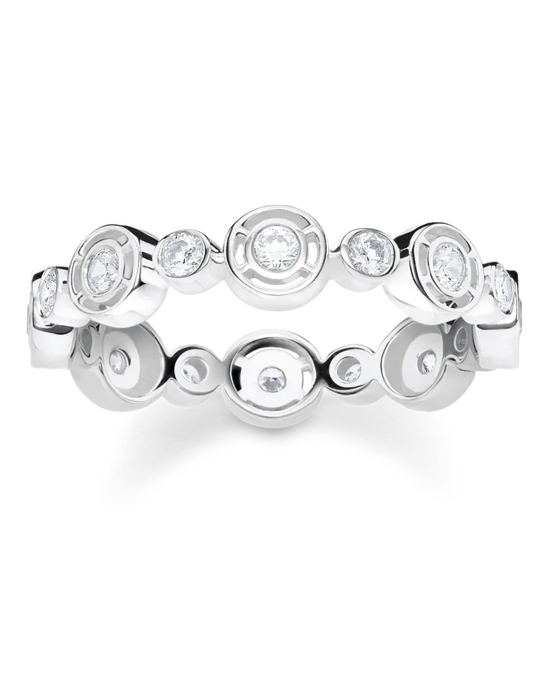 Thomas Sabo Damen Ring Kreise mit weißen Steinen Silber, Sterlingsilber Silberfarben