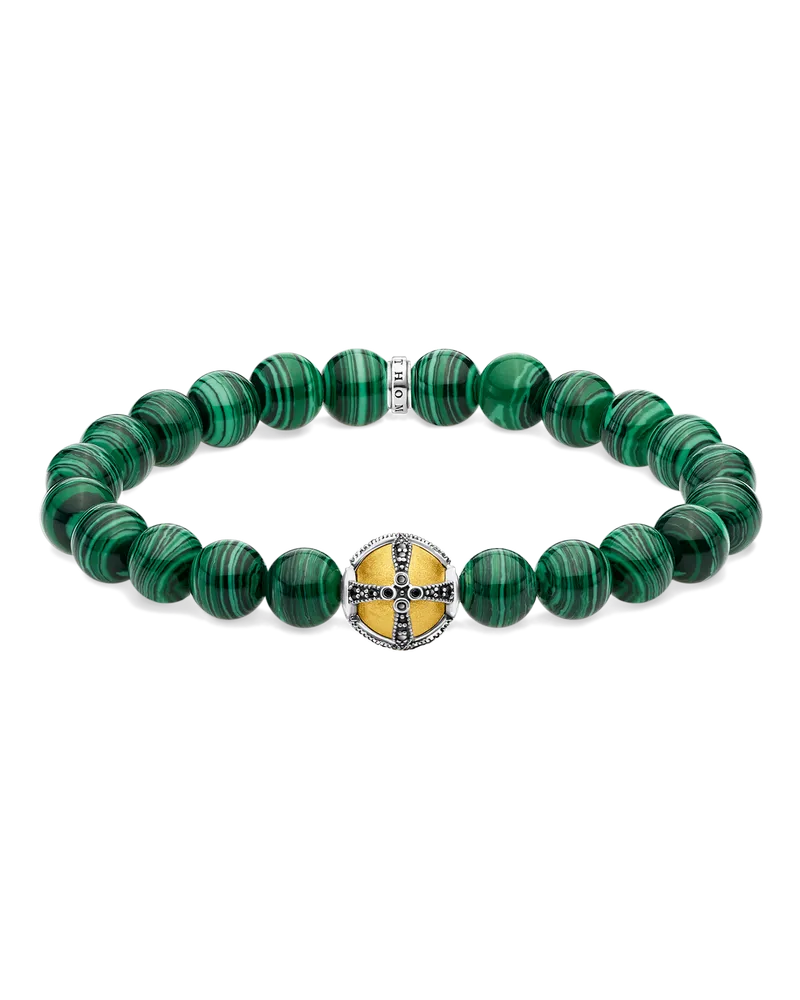 Thomas Sabo Herren Armband Kreuz grün, Sterlingsilber Gelbgold vergoldet Gelbgoldfarben