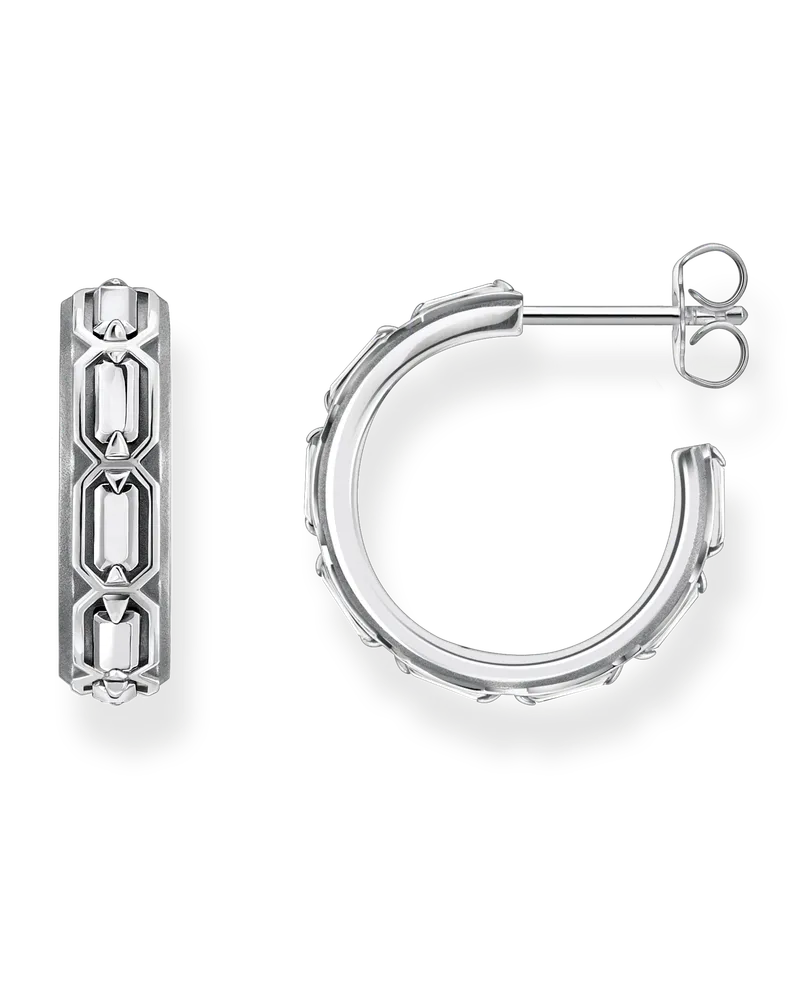 Thomas Sabo Herren Creolen Krokodilpanzer-Struktur Silber geschwärzt, Sterlingsilber geschwärzt Silberfarben