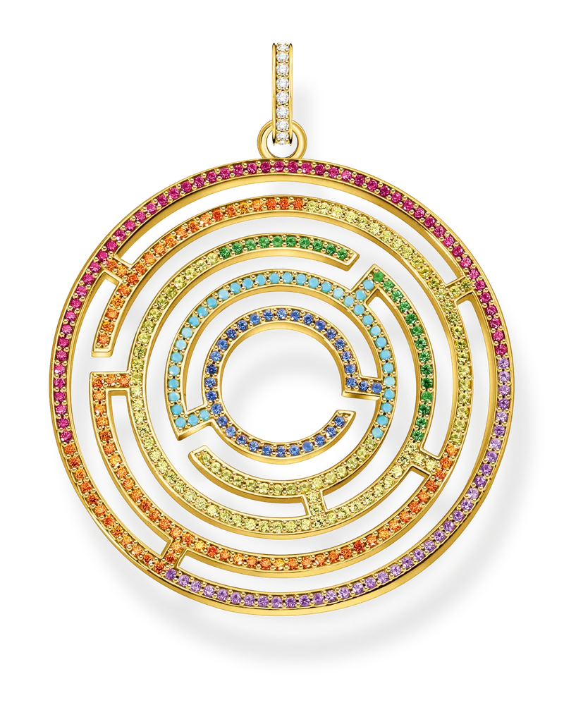 Thomas Sabo Damen Anhänger Labyrinth farbige Steine, 925 Sterlingsilber vergoldet Gelbgold/ Glas-Keramik Stein/ synthetischer Korund/ Zirkonia Blau