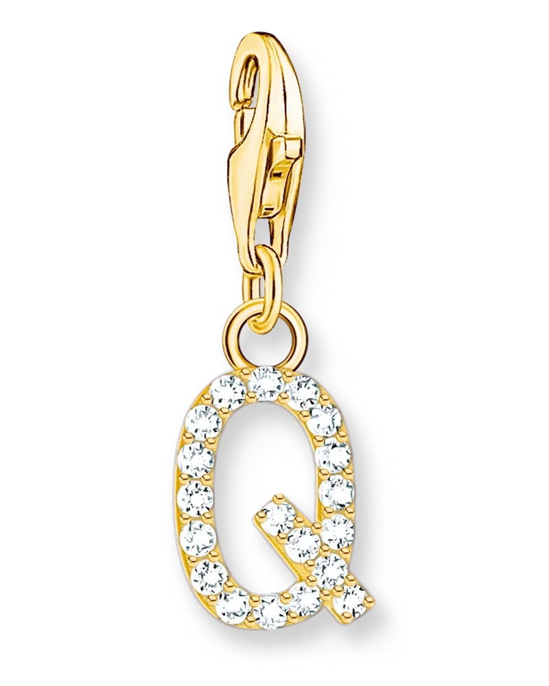 Thomas Sabo Damen Charm-Anhänger Buchstabe Q mit weißen Steinen vergoldet, Sterlingsilber Gelbgold vergoldet, Charm Club Collection Gelbgoldfarben