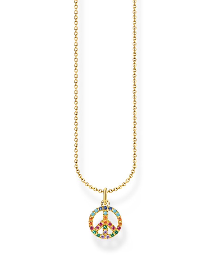 Thomas Sabo Damen Kette Peace mit bunten Steinen gold, 925 Sterlingsilber vergoldet Gelbgold/ Glas-Keramik Stein/ synthetischer Korund/ Zirkonia, Charming Collection Blau