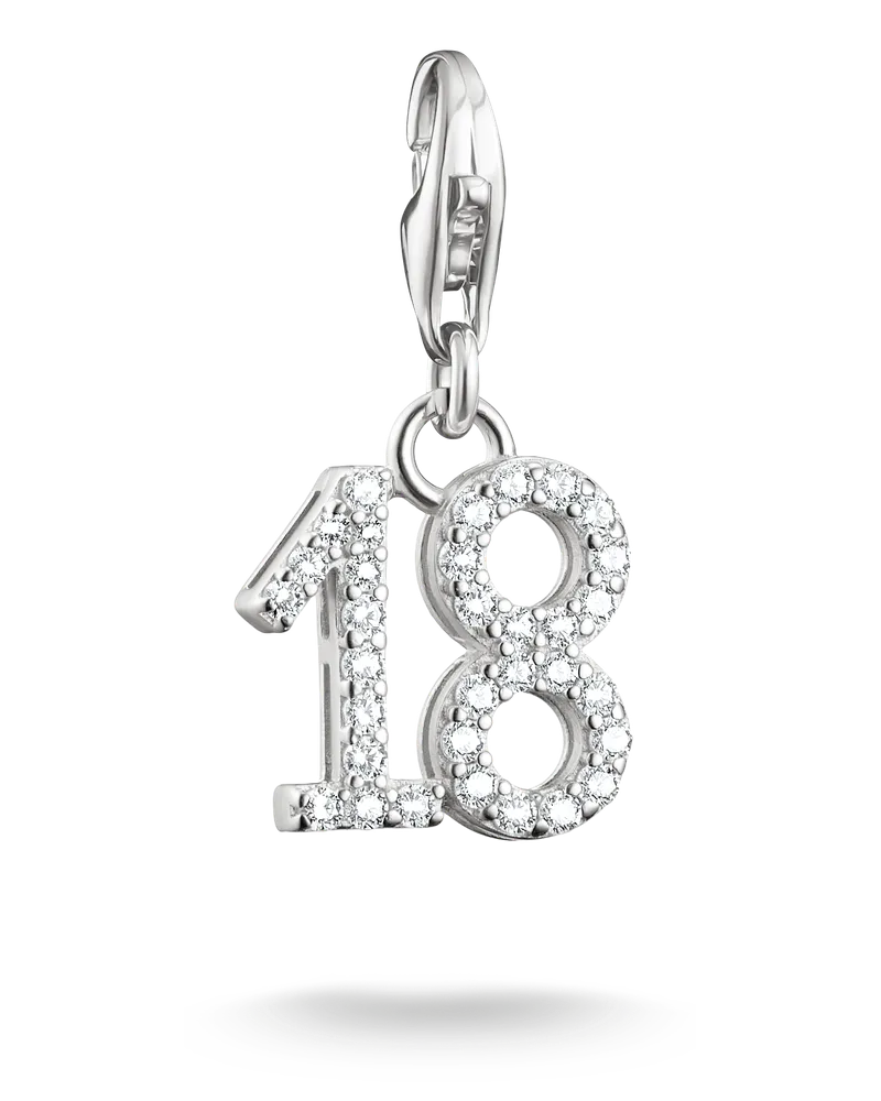 Thomas Sabo Damen Charm-Anhänger Zahl 18 mit weißen Steinen Silber, Sterlingsilber, Charm Club Collection Silberfarben