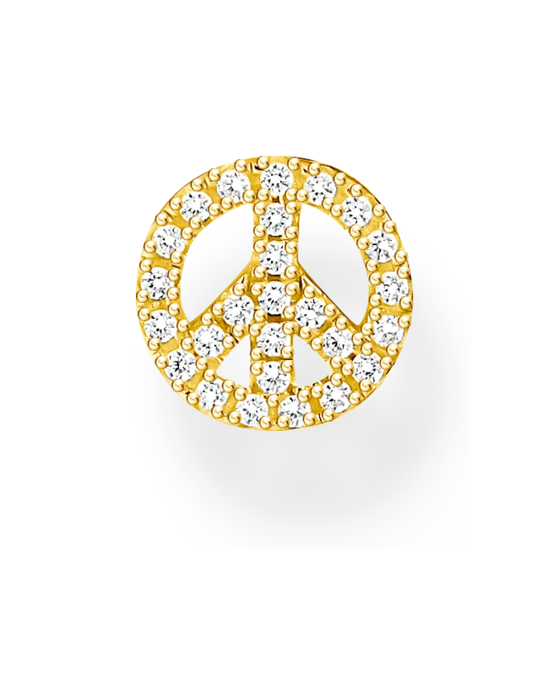 Thomas Sabo Damen Einzel Ohrstecker Peace mit weißen Steinen gold, Sterlingsilber Gelbgold vergoldet, Charming Collection Gelbgoldfarben