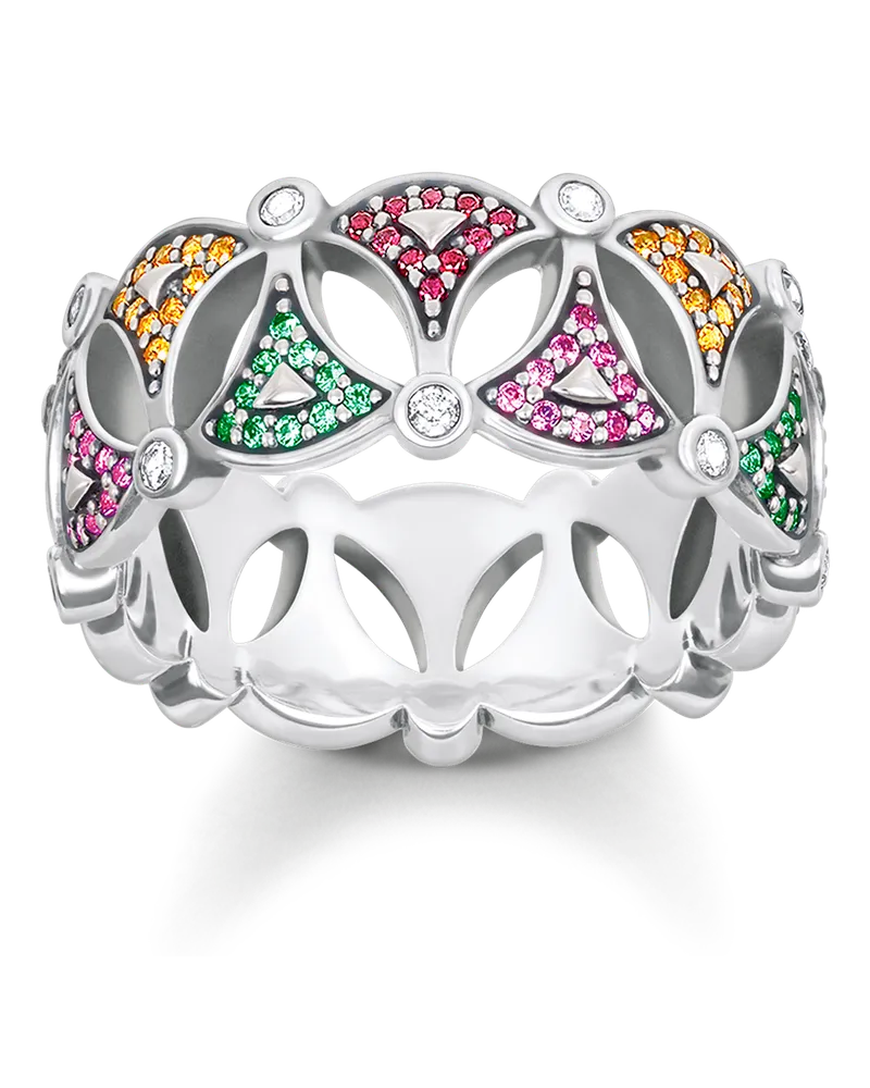 Thomas Sabo Damen Ring asiatische Ornamente, 925 Sterlingsilber, geschwärzt/ Glas-Keramik Stein/ synthetischer Korund/ Zirkonia Grün