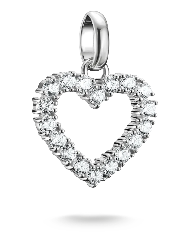 Thomas Sabo Damen Charm-Anhänger Herz mit weißen Steinen Connect Silber, Sterlingsilber Silberfarben