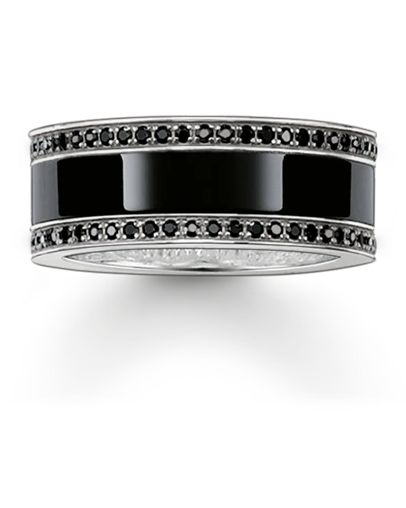 Thomas Sabo Damen Bandring schwarzes Keramik Pavé, Sterlingsilber Schwarz