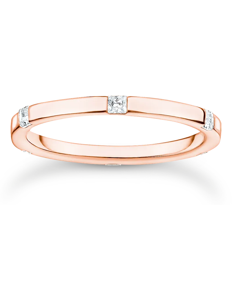 Thomas Sabo Damen Ring mit weißen Steinen roségold, Sterlingsilber Roségold vergoldet, Charming Collection Roségoldfarben