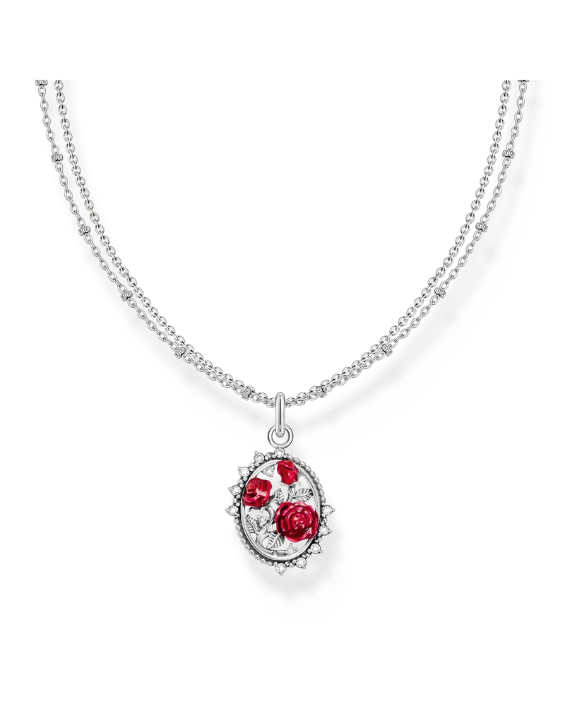 Thomas Sabo Damen Kette mit Anhänger Roses Romance Silber, Sterlingsilber Rot