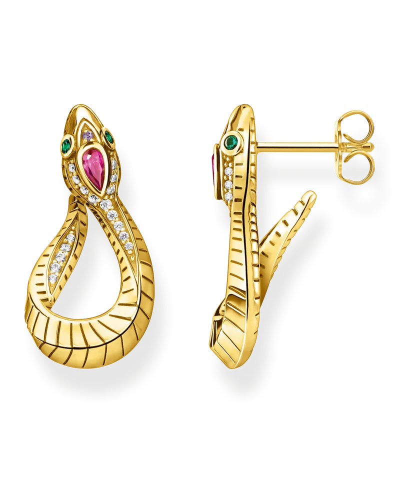 Thomas Sabo Damen Ohrringe Schlange gold, 925 Sterlingsilber vergoldet Gelbgold/ Glas-Keramik Stein/ synthetischer Korund/ Zirkonia Gelbgoldfarben