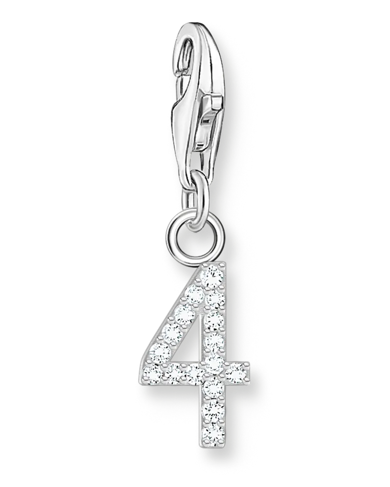 Thomas Sabo Damen Charm-Anhänger Zahl 4 mit weißen Steinen Silber, Sterlingsilber, Charm Club Collection Silberfarben