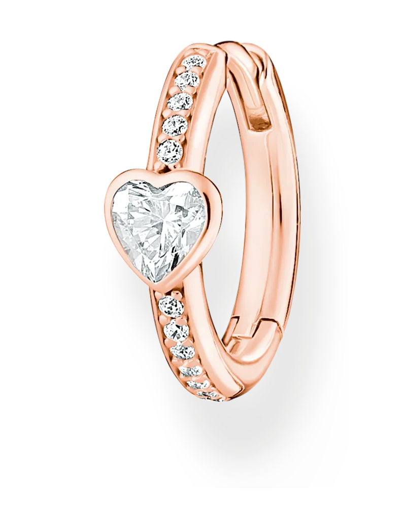Thomas Sabo Damen Einzel Creole mit Herz und weiße Steine roségold, Sterlingsilber Roségold vergoldet, Charming Collection Roségoldfarben