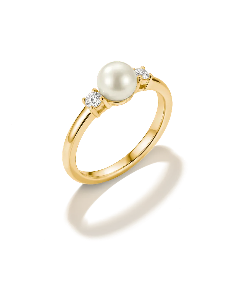 Thomas Sabo Damen Ring Perle mit weißem Zirkonia, M01, Charming Collection Gelbgoldfarben