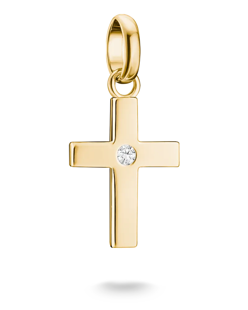 Thomas Sabo Charm Kreuz mit weißem Zirkonia – Connect weiß CC1364-M01-14 Gelbgoldfarben