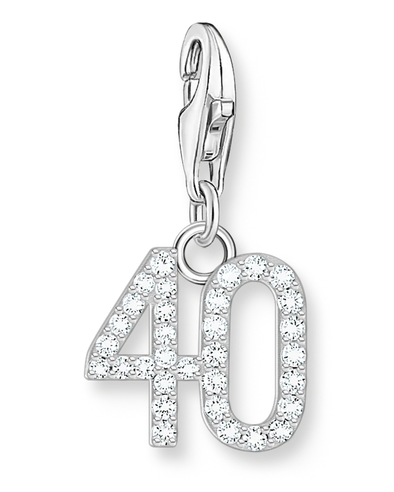 Thomas Sabo Damen Charm-Anhänger Zahl 40 mit weißen Steinen Silber, Sterlingsilber, Charm Club Collection Silberfarben