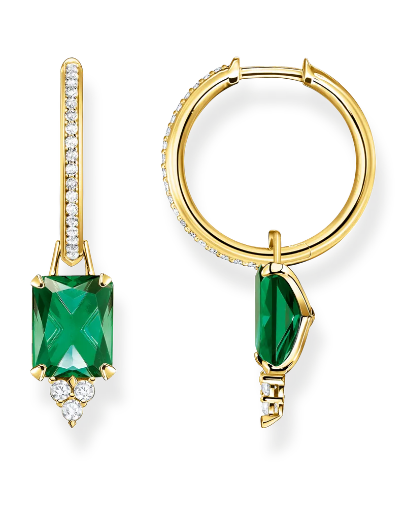 Thomas Sabo Damen Creolen mit grünen und weißen Steinen vergoldet, Sterlingsilber Gelbgold vergoldet Gelbgoldfarben