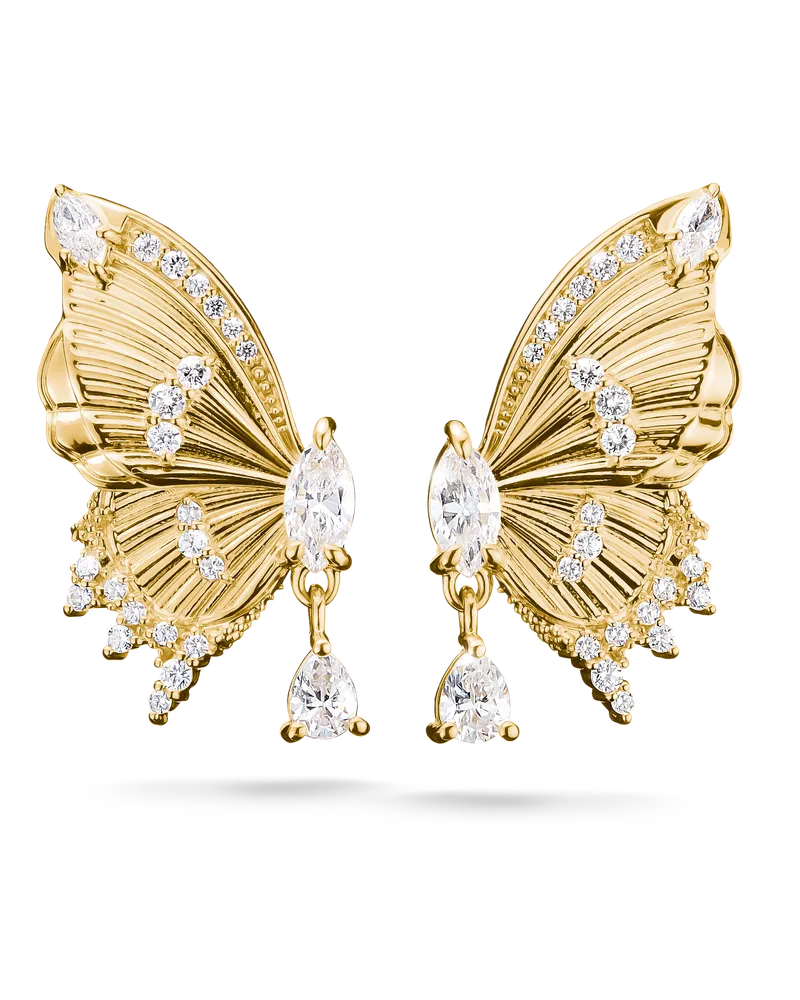 Thomas Sabo Damen Ohrstecker Schmetterling Butterfly Paradise mit Steinen vergoldet, Sterlingsilber Gelbgold vergoldet Gelbgoldfarben