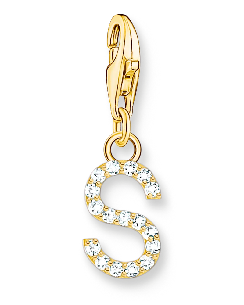 Thomas Sabo Damen Charm-Anhänger Buchstabe S mit weißen Steinen vergoldet, Sterlingsilber Gelbgold vergoldet, Charm Club Collection Gelbgoldfarben